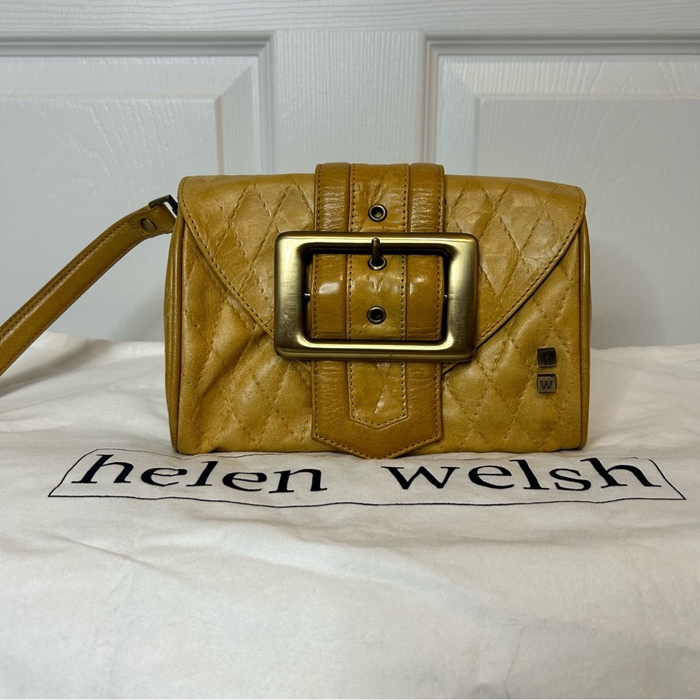 Helen Welsh Mustard Leather Front Buckle Clutch